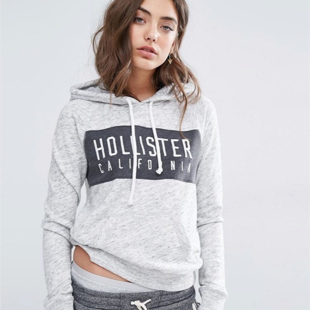 Grey Hollister core logo hoodie